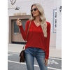 Zeagoo Womens V Neck Sweaters Long Sleeve Lightweight with Buttons Oufits(Red)