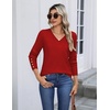 Zeagoo Womens V Neck Sweaters Long Sleeve Lightweight with Buttons Oufits(Red)