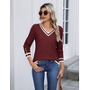 Zeagoo Womens V Neck Sweaters Long Sleeve Lightweight with Buttons Oufits(Red-white)