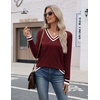 Zeagoo Womens V Neck Sweaters Long Sleeve Lightweight with Buttons Oufits(Red-white)