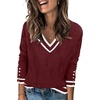 Zeagoo Womens V Neck Sweaters Long Sleeve Lightweight with Buttons Oufits(Red-white)