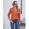 Zeagoo Womens V Neck Sweaters Long Sleeve Lightweight with Buttons Oufits(Rust)