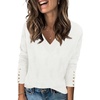 Zeagoo Womens V Neck Sweaters Long Sleeve Lightweight with Buttons Oufits(White)