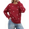 Zeagoo Fall Sweaters for Women 2026 Long Sleeve Crewneck Ribbed Knit Pullover Sweater Loose Fit Basic Jumper Tops(A Polka Dot-red)
