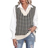 Zeagoo Sweater Vest Women Sleeveless V Neck Oversized Pullover Knitted Tops 2026 Fall Outfits(Houndstooth Black and Cream)