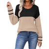 Zeagoo Sweaters for Women Long Sleeve Tops Soft Knit Crew Neck Pullover Sweater Lightweight Crochet 2026 Fall Outfits(A Black-apricot)