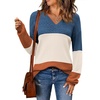Zeagoo Sweaters for Women Long Sleeve Tops V Neck Outfits Fall Clothes(Aa Colorblock 458)