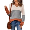 Zeagoo Sweaters for Women Long Sleeve Tops V Neck Outfits Fall Clothes(Colorblock 278)