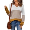 Zeagoo Sweaters for Women Long Sleeve Tops V Neck Outfits Fall Clothes(Colorblock 561)