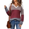 Zeagoo Sweaters for Women Long Sleeve Tops V Neck Outfits Fall Clothes(Colorblock 562)