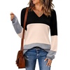 Zeagoo Sweaters for Women Long Sleeve Tops V Neck Outfits Fall Clothes(Colorblock Jh558)