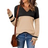 Zeagoo Sweaters for Women Long Sleeve Tops V Neck Outfits Fall Clothes(Colorblock Pat1)