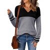 Zeagoo Sweaters for Women Long Sleeve Tops V Neck Outfits Fall Clothes(Colorblock Tz172)