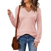 Zeagoo Sweaters for Women Long Sleeve Tops V Neck Outfits Fall Clothes(Light Pink)