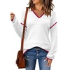 Zeagoo Sweaters for Women Long Sleeve Tops V Neck Outfits Fall Clothes(White W1)