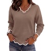 Zeagoo Women’s 2026 Fall V Neck Sweater Long Sleeve Lightweight Knit Tops(Brown)