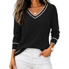 Zeagoo Women’s 2026 Fall V Neck Sweaters Long Sleeve Tops Fashion Clothing(Black Stripe)
