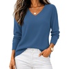 Zeagoo Women’s 2026 Fall V Neck Sweaters Long Sleeve Tops Fashion Clothing(Blue)