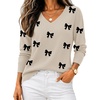 Zeagoo Women’s 2026 Fall V Neck Sweaters Long Sleeve Tops Fashion Clothing(Bowknot Apricot)