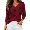 Zeagoo Women’s 2026 Fall V Neck Sweaters Long Sleeve Tops Fashion Clothing(Bowknot Red)