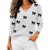 Zeagoo Women’s 2026 Fall V Neck Sweaters Long Sleeve Tops Fashion Clothing(Bowknot White)