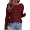 Zeagoo Womens Sweaters Cute Long Sleeve Off The Shoulder Pullover Tops Hollow Out Crochet Dressy Casual Outfits(A-wine Red)
