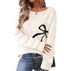 Zeagoo Womens Sweaters Cute Long Sleeve Off The Shoulder Pullover Tops Hollow Out Crochet Dressy Casual Outfits(Bowknot)