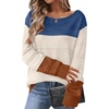 Zeagoo Womens Sweaters Cute Long Sleeve Off The Shoulder Pullover Tops Hollow Out Crochet Dressy Casual Outfits(Colorblock 458)