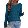 Zeagoo Womens Sweaters Cute Long Sleeve Off The Shoulder Pullover Tops Hollow Out Crochet Dressy Casual Outfits(Lake Blue)