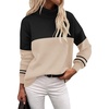 Zeagoo Women’s Turtleneck Sweater 2025 Fall Winter Chunky Knit Sweaters Casual Side Slit Pullover Jumper Top(Apricot Black Stripe)