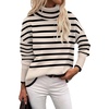Zeagoo Women’s Turtleneck Sweater 2026 Fall Winter Chunky Knitted Pullover(Striped Beige)
