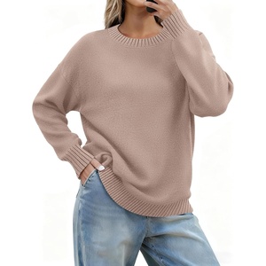 Zeagoo Fall Sweaters for Women 2026 Long Sleeve Crewneck Ribbed Knit Pullover Sweater Loose Fit Basic Jumper Tops(A Apricot)