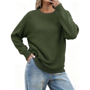 Zeagoo Fall Sweaters for Women 2026 Long Sleeve Crewneck Ribbed Knit Pullover Sweater Loose Fit Basic Jumper Tops(A Army Green)