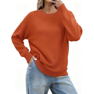 Zeagoo Fall Sweaters for Women 2026 Long Sleeve Crewneck Ribbed Knit Pullover Sweater Loose Fit Basic Jumper Tops(A Orange)