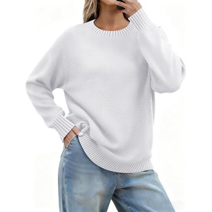 Zeagoo Fall Sweaters for Women 2026 Long Sleeve Crewneck Ribbed Knit Pullover Sweater Loose Fit Basic Jumper Tops(A White)
