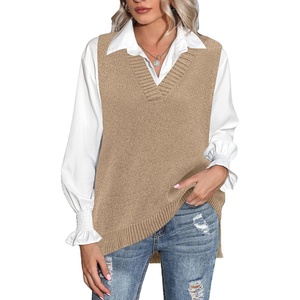 Zeagoo Sweater Vest Women Sleeveless V Neck Oversized Pullover Knitted Tops 2026 Fall Outfits(Camel)