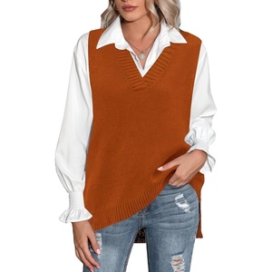 Zeagoo Sweater Vest Women Sleeveless V Neck Oversized Pullover Knitted Tops 2026 Fall Outfits(Caramel)
