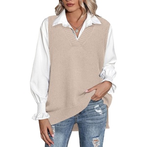 Zeagoo Sweater Vest Women Sleeveless V Neck Oversized Pullover Knitted Tops 2026 Fall Outfits(Dark Apricot)