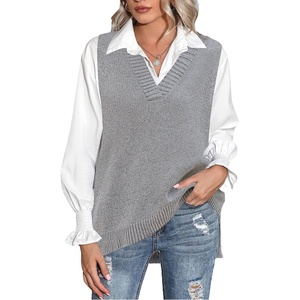 Zeagoo Sweater Vest Women Sleeveless V Neck Oversized Pullover Knitted Tops 2026 Fall Outfits(Grey)