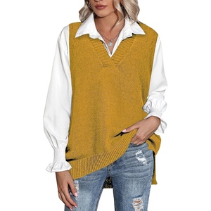 Zeagoo Sweater Vest Women Sleeveless V Neck Oversized Pullover Knitted Tops 2026 Fall Outfits(Yellow)