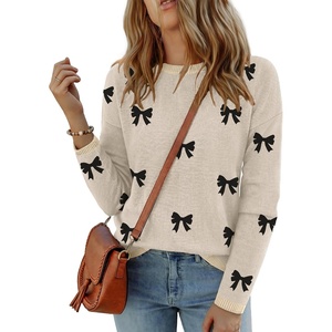 Zeagoo Sweaters for Women Fall Outfits Trendy 2026 Long Sleeve Shirts Bussiness Casual Knit Pullover Sweater Tops(Bow-khaki)