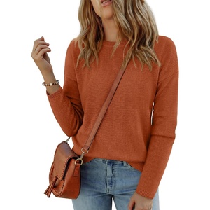 Zeagoo Sweaters for Women Fall Outfits Trendy 2026 Long Sleeve Shirts Bussiness Casual Knit Pullover Sweater Tops(B-solid Orange Long Sleeve)