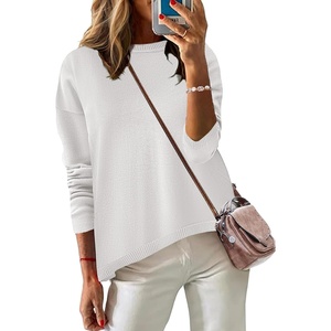Zeagoo Sweaters for Women Fall Outfits Trendy 2026 Long Sleeve Shirts Bussiness Casual Knit Pullover Sweater Tops(B-solid White Long Sleeve)