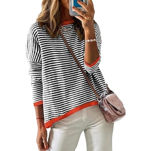 Zeagoo Sweaters for Women Fall Outfits Trendy 2026 Long Sleeve Shirts Bussiness Casual Knit Pullover Sweater Tops(B-striped Black)