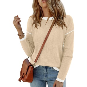 Zeagoo Sweaters for Women Fall Outfits Trendy 2026 Long Sleeve Shirts Bussiness Casual Knit Pullover Sweater Tops(Color Block 1 Long Sleeve)