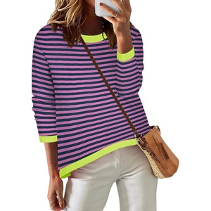 Zeagoo Sweaters for Women Fall Outfits Trendy 2026 Long Sleeve Shirts Bussiness Casual Knit Pullover Sweater Tops(Striped Pink)