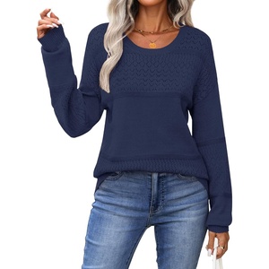 Zeagoo Sweaters for Women Long Sleeve Tops Soft Knit Crew Neck Pullover Sweater Lightweight Crochet 2026 Fall Outfits(A Dark Blue)