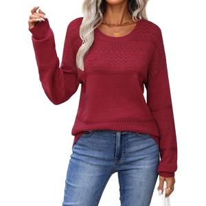 Zeagoo Sweaters for Women Long Sleeve Tops Soft Knit Crew Neck Pullover Sweater Lightweight Crochet 2026 Fall Outfits(A Wine Red)