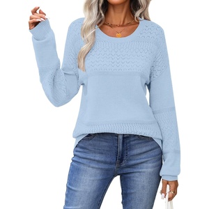 Zeagoo Sweaters for Women Long Sleeve Tops Soft Knit Crew Neck Pullover Sweater Lightweight Crochet 2026 Fall Outfits(Aa Blue)