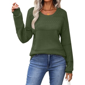 Zeagoo Sweaters for Women Long Sleeve Tops Soft Knit Crew Neck Pullover Sweater Lightweight Crochet 2026 Fall Outfits(Army Green)
